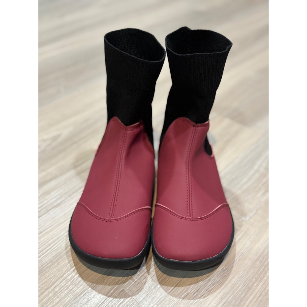 Barefoot Minimalist Ankle Boots Burgundy Red Black Sock Top Wide Toe Box Size 37